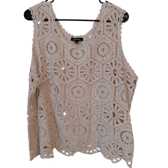 🌹CHARLIE B CROCHET NATURAL SLEEVELESS CAMI STYLE TANK - Picture 4 of 7